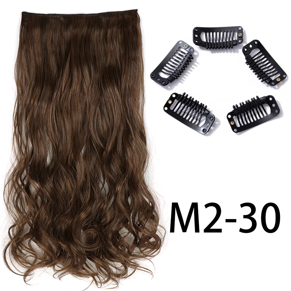 Long Straight Clip-In Hair Extension – 5 Clips, Heat-Resistant Synthetic Hair