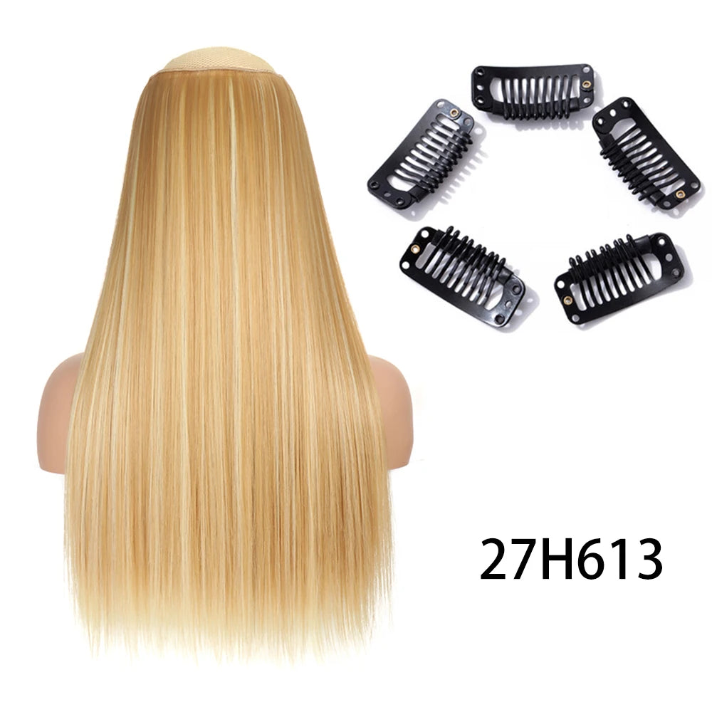 Long Straight Clip-In Hair Extension – 5 Clips, Heat-Resistant Synthetic Hair