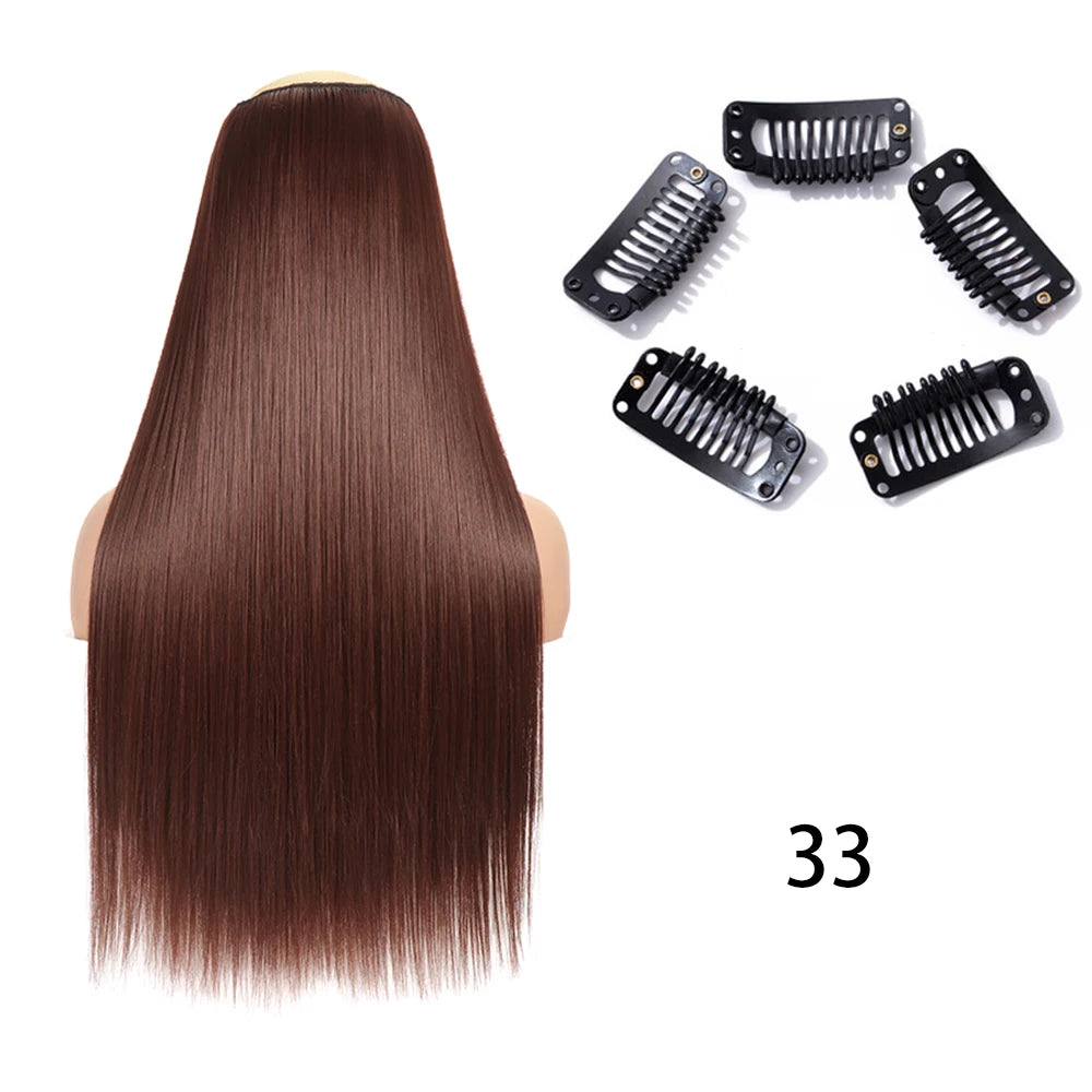Long Straight Clip-In Hair Extension – 5 Clips, Heat-Resistant Synthetic Hair
