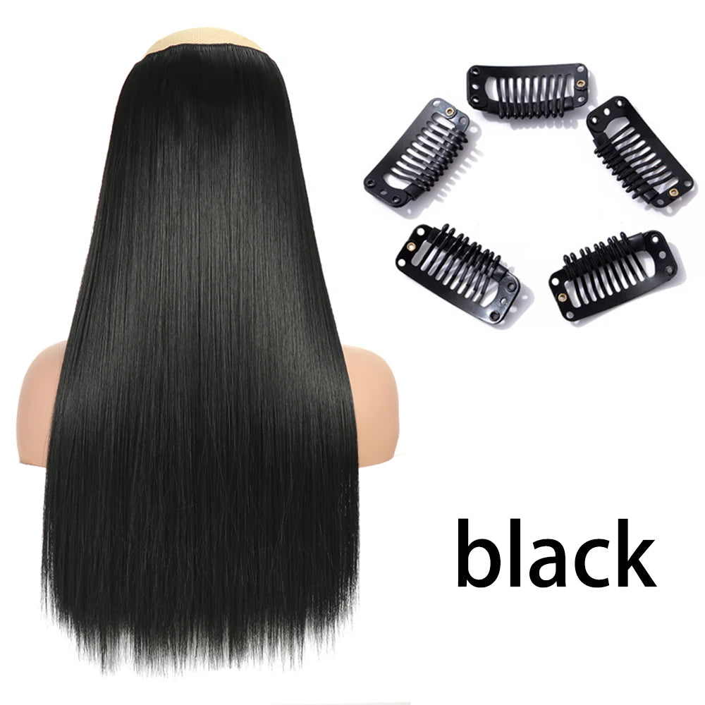 Long Straight Clip-In Hair Extension – 5 Clips, Heat-Resistant Synthetic Hair