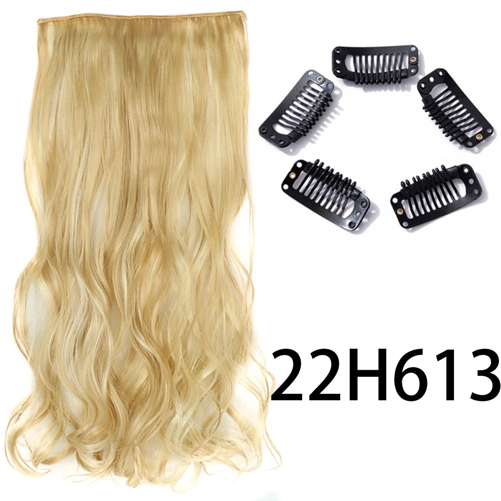 Long Straight Clip-In Hair Extension – 5 Clips, Heat-Resistant Synthetic Hair