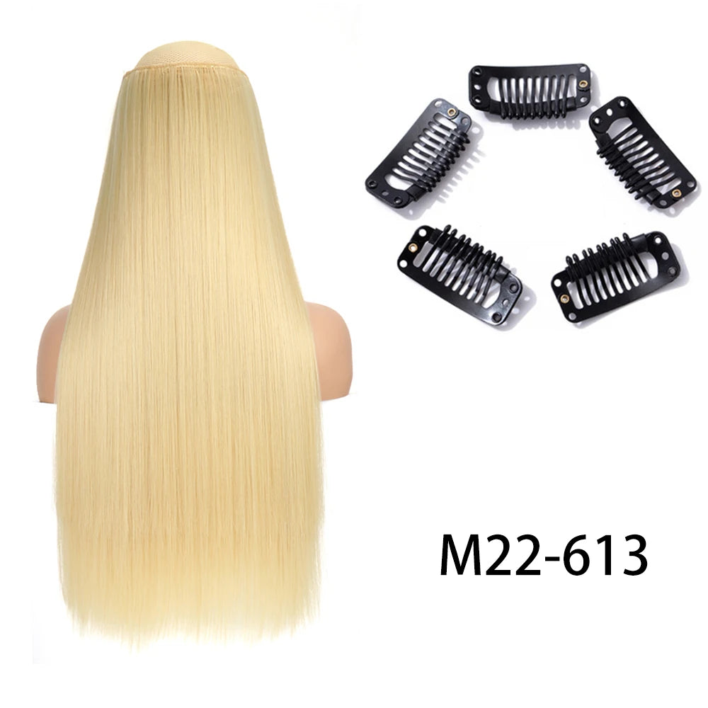 Long Straight Clip-In Hair Extension – 5 Clips, Heat-Resistant Synthetic Hair