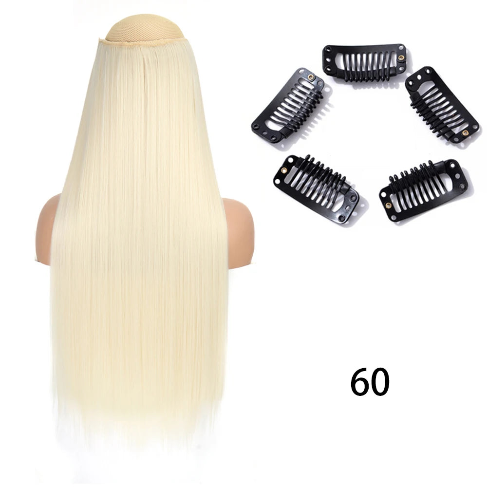 Long Straight Clip-In Hair Extension – 5 Clips, Heat-Resistant Synthetic Hair