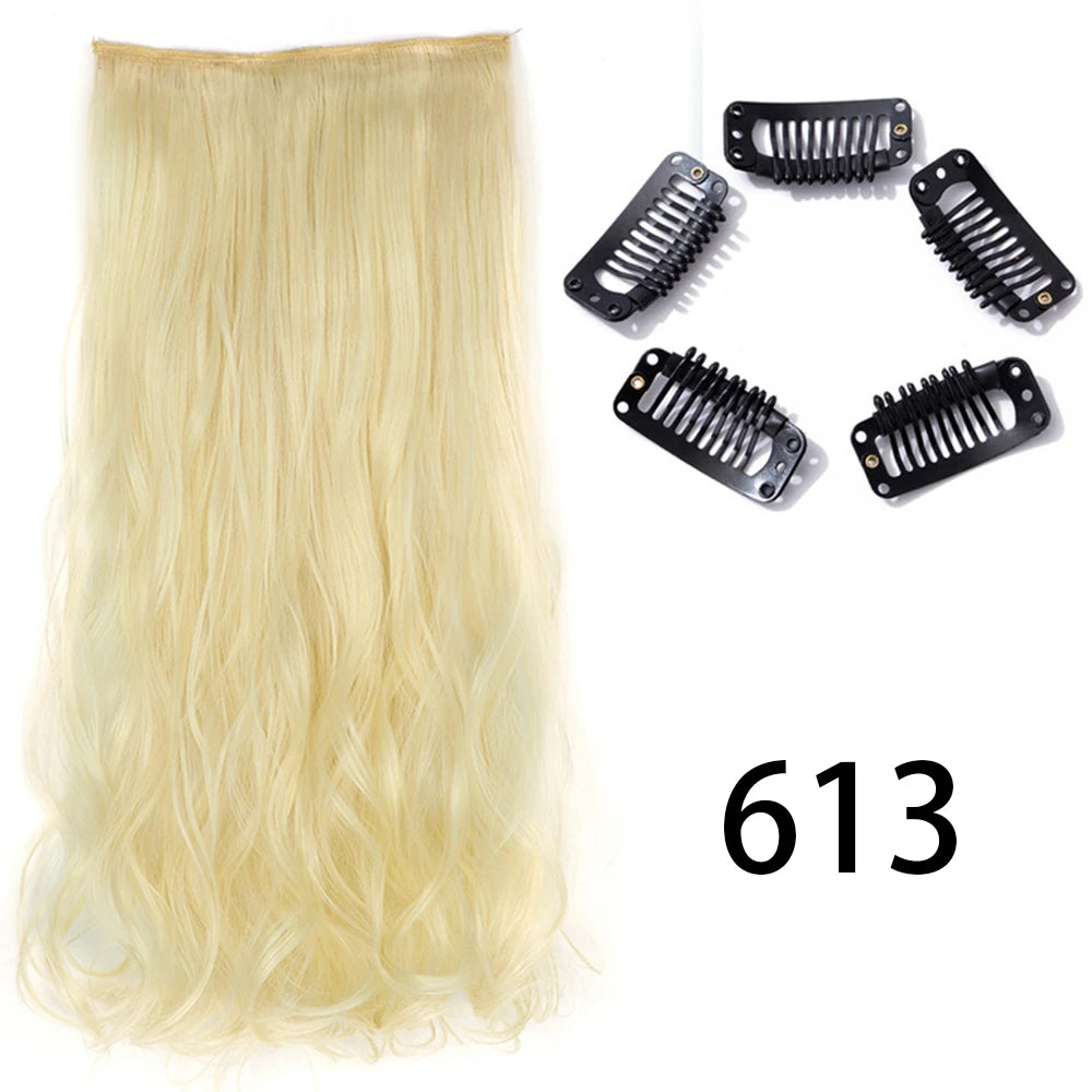 Long Straight Clip-In Hair Extension – 5 Clips, Heat-Resistant Synthetic Hair