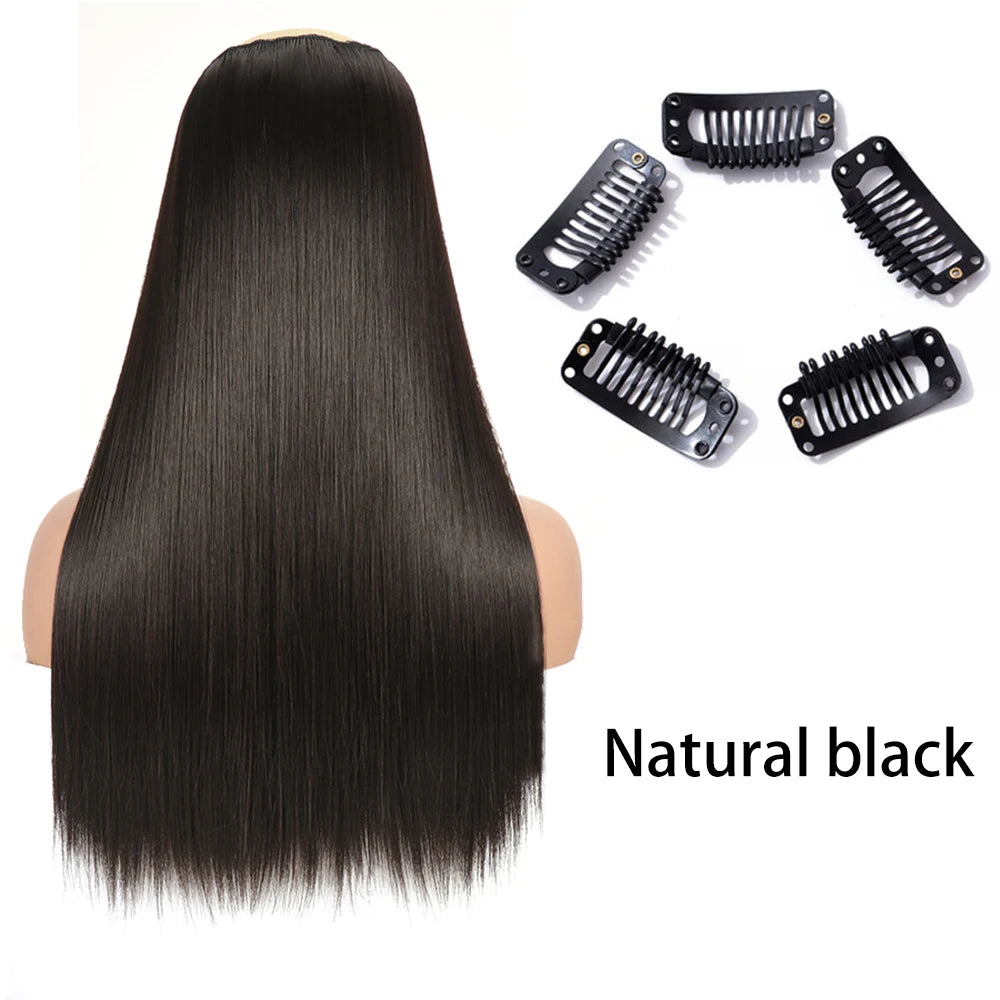 Long Straight Clip-In Hair Extension – 5 Clips, Heat-Resistant Synthetic Hair