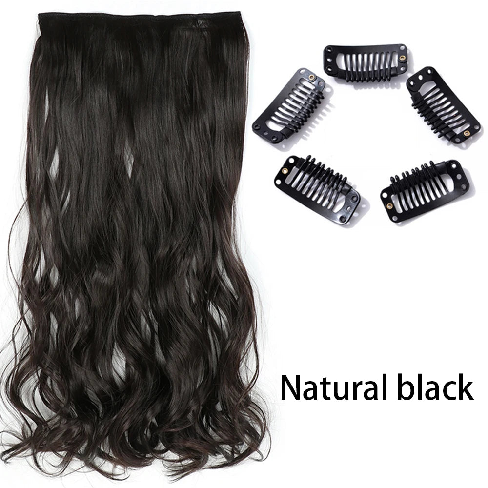 Long Straight Clip-In Hair Extension – 5 Clips, Heat-Resistant Synthetic Hair