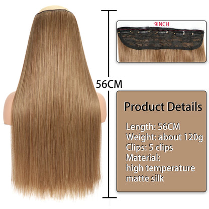 Long Straight Clip-In Hair Extension – 5 Clips, Heat-Resistant Synthetic Hair