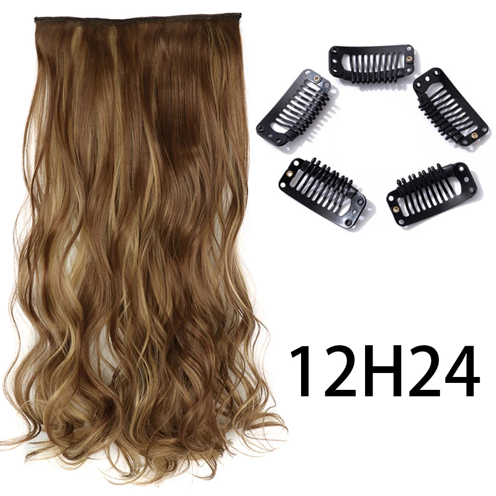 Long Straight Clip-In Hair Extension – 5 Clips, Heat-Resistant Synthetic Hair