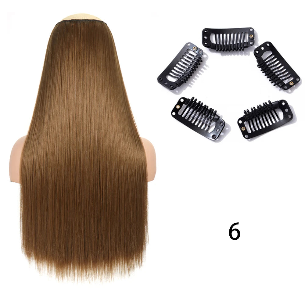 Long Straight Clip-In Hair Extension – 5 Clips, Heat-Resistant Synthetic Hair