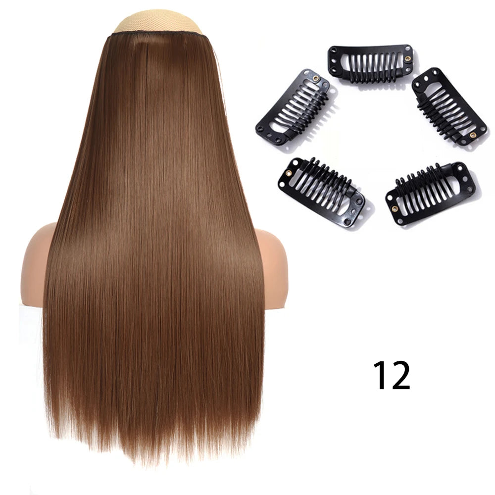 Long Straight Clip-In Hair Extension – 5 Clips, Heat-Resistant Synthetic Hair