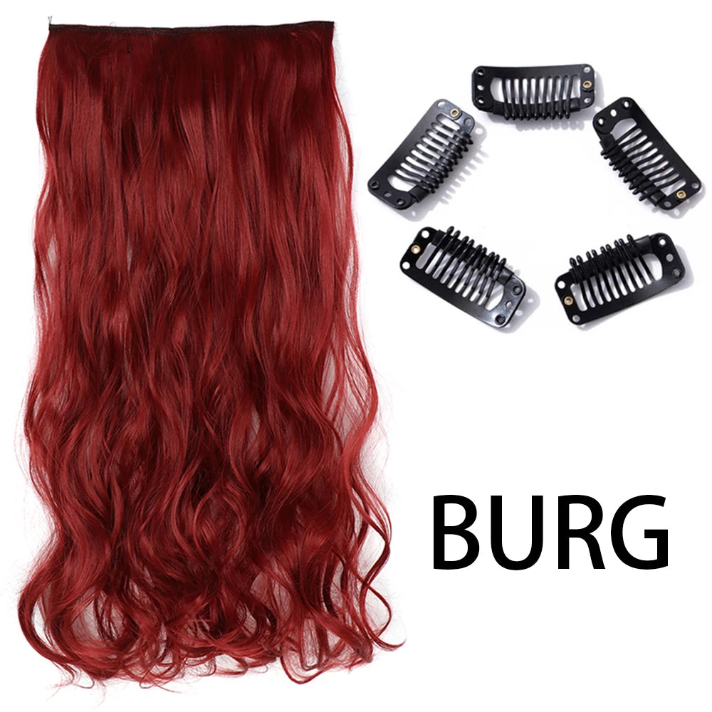 Long Straight Clip-In Hair Extension – 5 Clips, Heat-Resistant Synthetic Hair