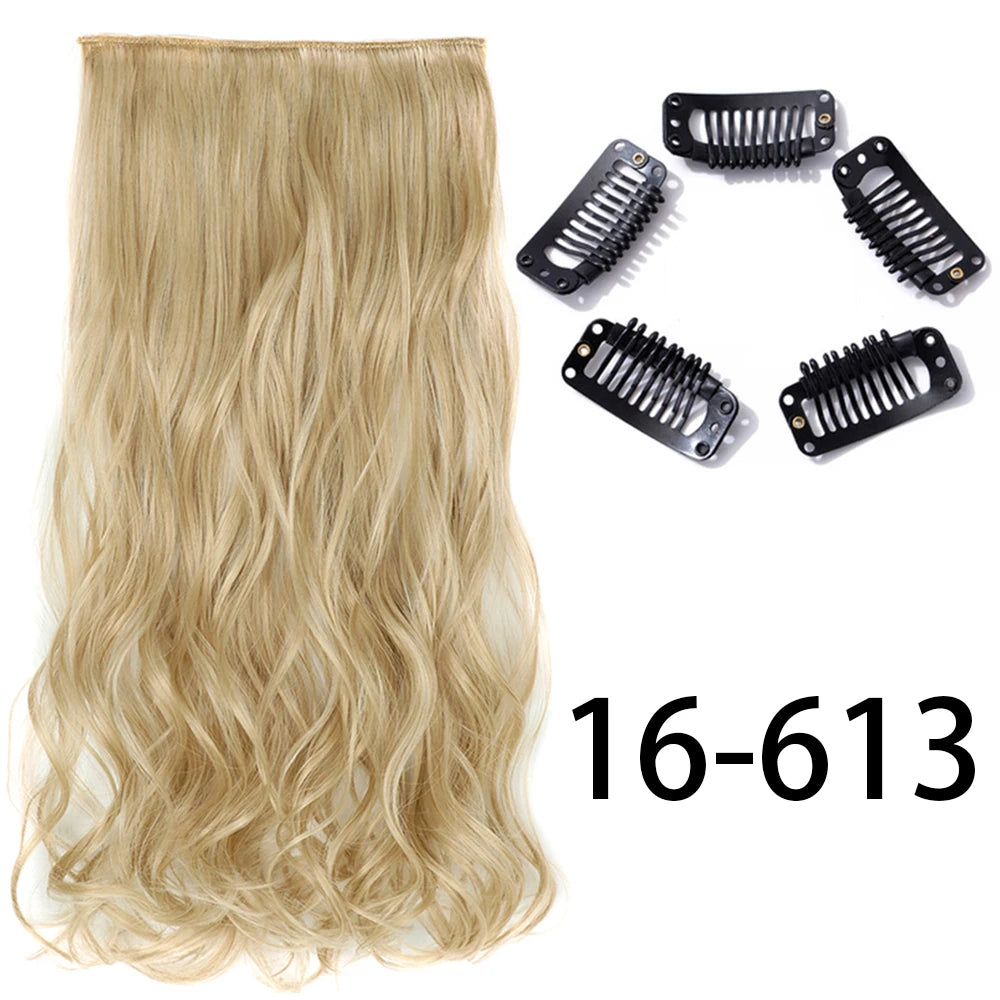Long Straight Clip-In Hair Extension – 5 Clips, Heat-Resistant Synthetic Hair