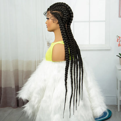 36” Cornrow Braided Full Lace Wig – Synthetic with Baby Hair