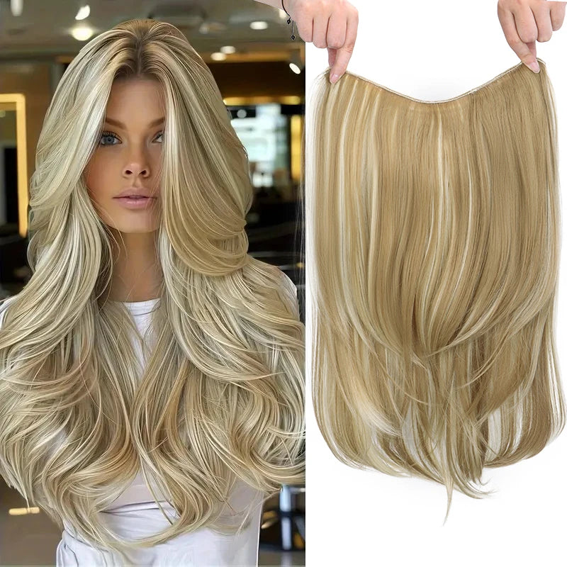 WIGSIN 22” V-Shaped Clip-In Wig – Long Straight Synthetic Black & Blonde Hair