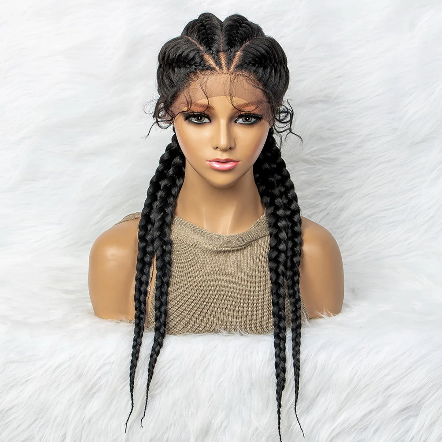 26” Synthetic Dutch Twin Cornrows Wig – Lace Front with Baby Hair