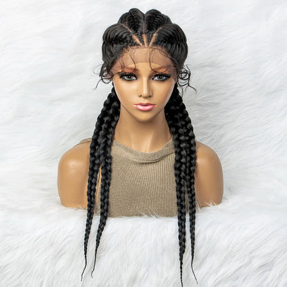 26” Synthetic Dutch Twin Cornrows Wig – Lace Front with Baby Hair