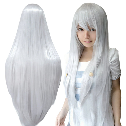 Silver White Long Synthetic Wig – Anime Cosplay with Bangs