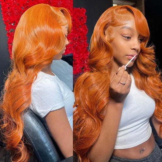 Ginger Orange Body Wave Wig – 13x6 Lace, Pre-Plucked Human Hair