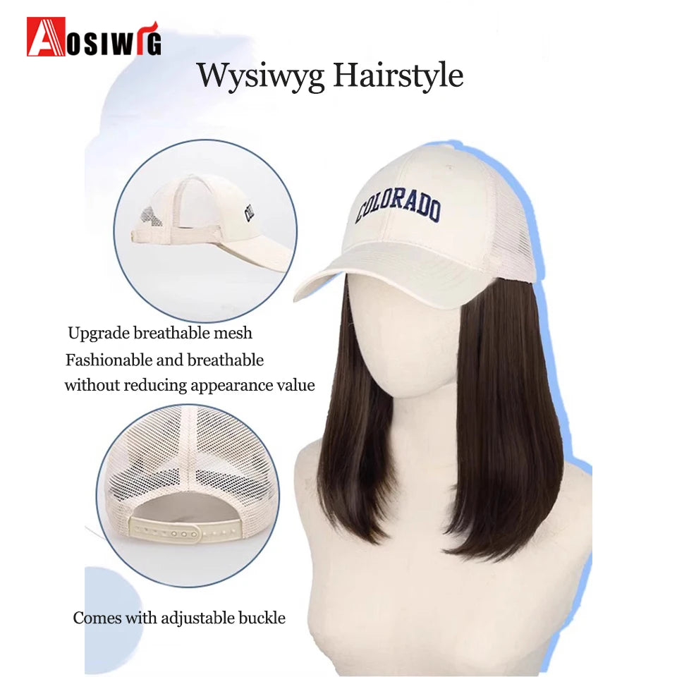 Synthetic Long Straight Cap Wig – Black with Blue & Off-White Highlights