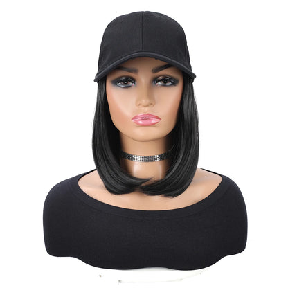 Baseball Cap Wig – 10” Short Straight Synthetic Hair, Heat Resistant