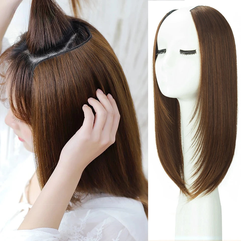 18” V-Shaped Layered Clip-In Wig – Long Straight Synthetic Hair