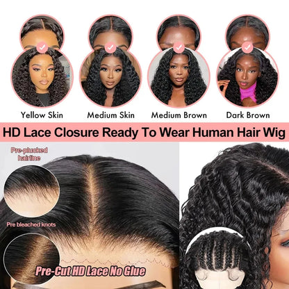 300% Density Wear & Go Deep Wave Wig – 13x6/7x5 HD Lace, Human Hair