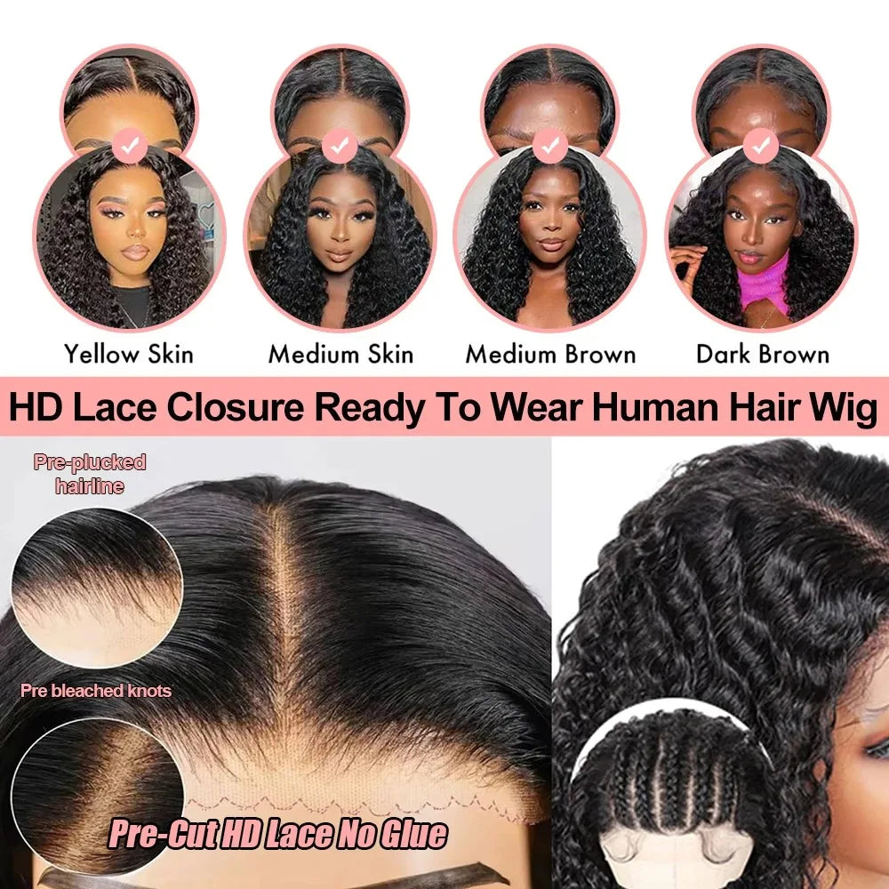 40” Deep Wave Glueless Wig – 13x4/13x6 HD Lace, Curly Human Hair