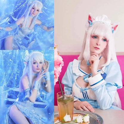 Silver White Long Synthetic Wig – Anime Cosplay with Bangs