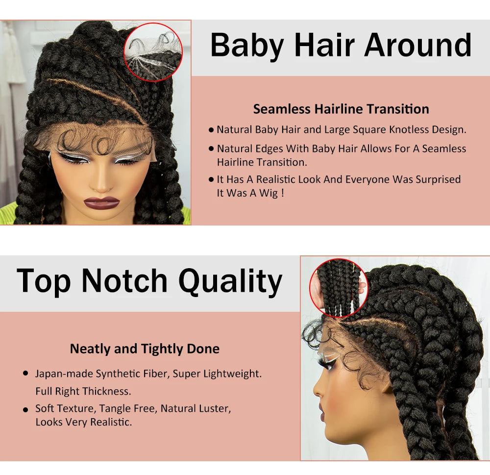 36” Cornrow Braided Full Lace Wig – Synthetic with Baby Hair