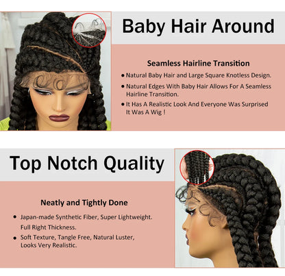 36” Cornrow Braided Full Lace Wig – Synthetic with Baby Hair