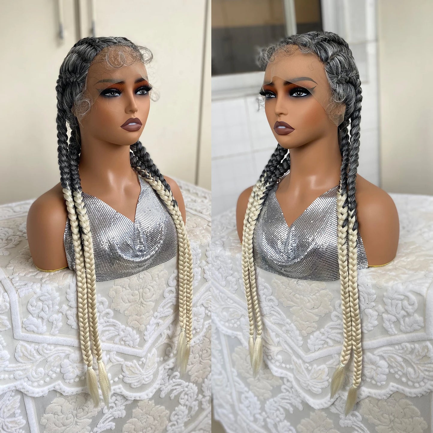 32” Synthetic 4-Twist Cornrow Braided Wig – Lace Front with Baby Hair