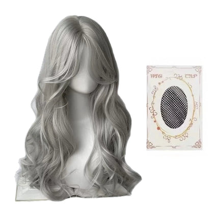 Pink Wavy Synthetic Wig with Bangs – Long Curly Heat-Resistant Hair