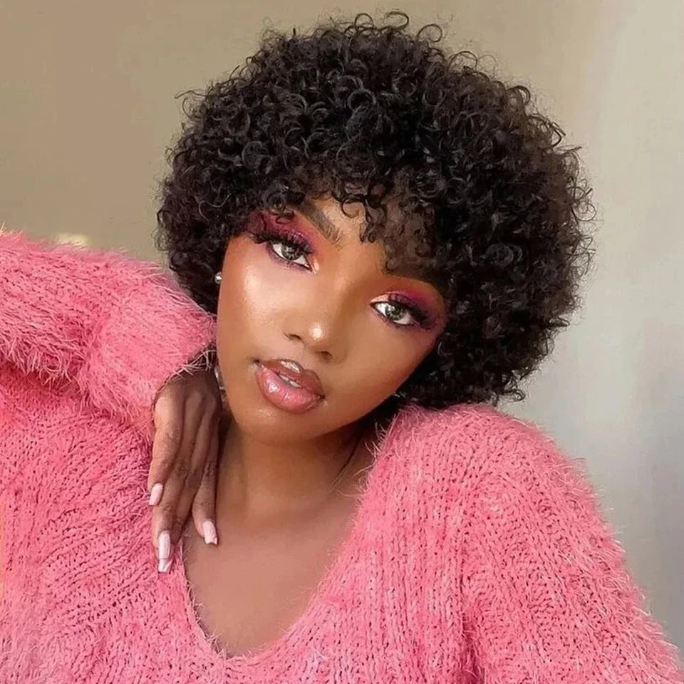 Pixie Short Afro Curly Bob Wig – Brazilian Remy Hair