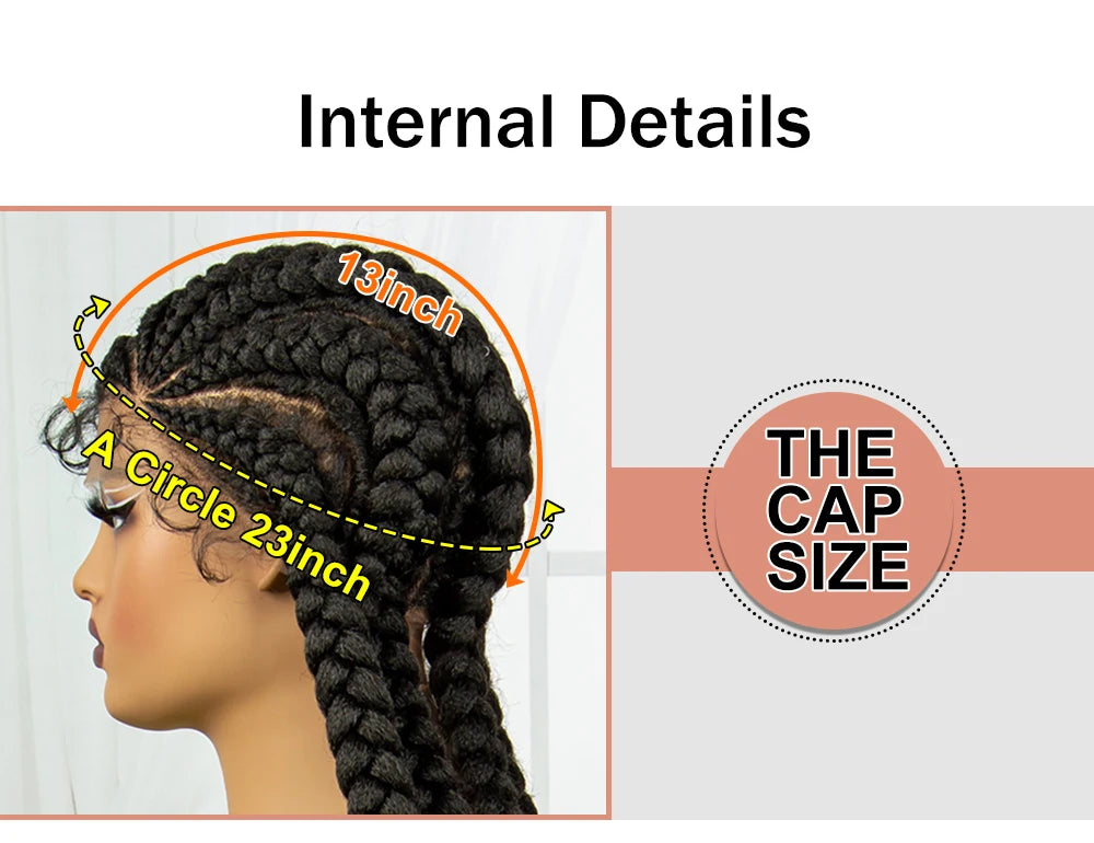 36” Cornrow Braided Full Lace Wig – Synthetic with Baby Hair