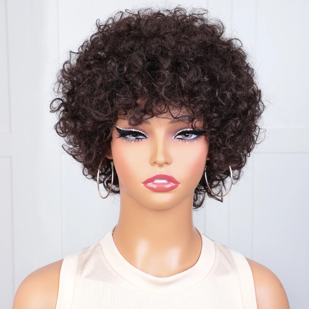 Pixie Short Afro Curly Bob Wig – Brazilian Remy Hair