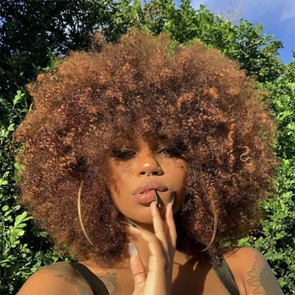 QVR Short Afro Kinky Curly Wig with Bangs – 180% Human Hair