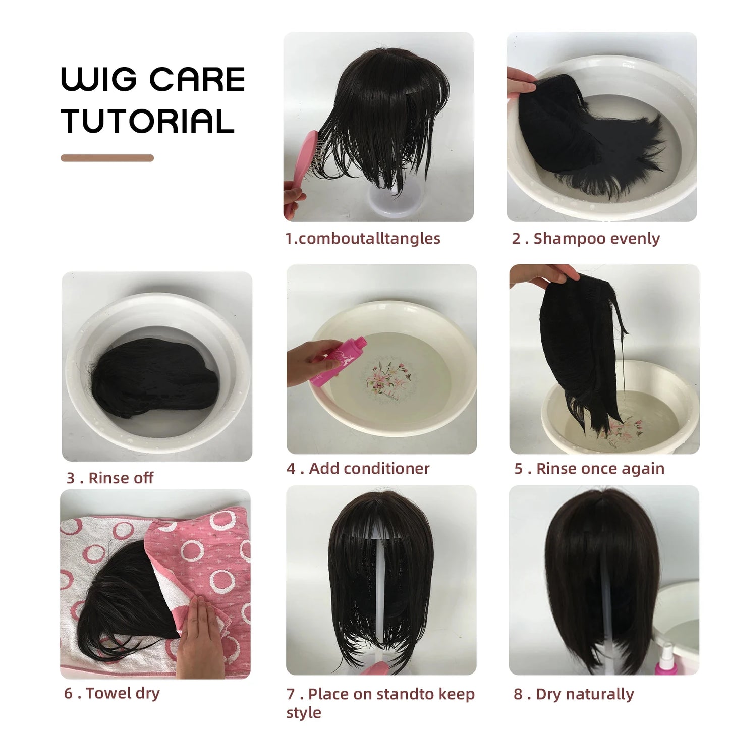 MEISU 20” Bear Hat Wig – Black Synthetic Hair, Heat-Resistant