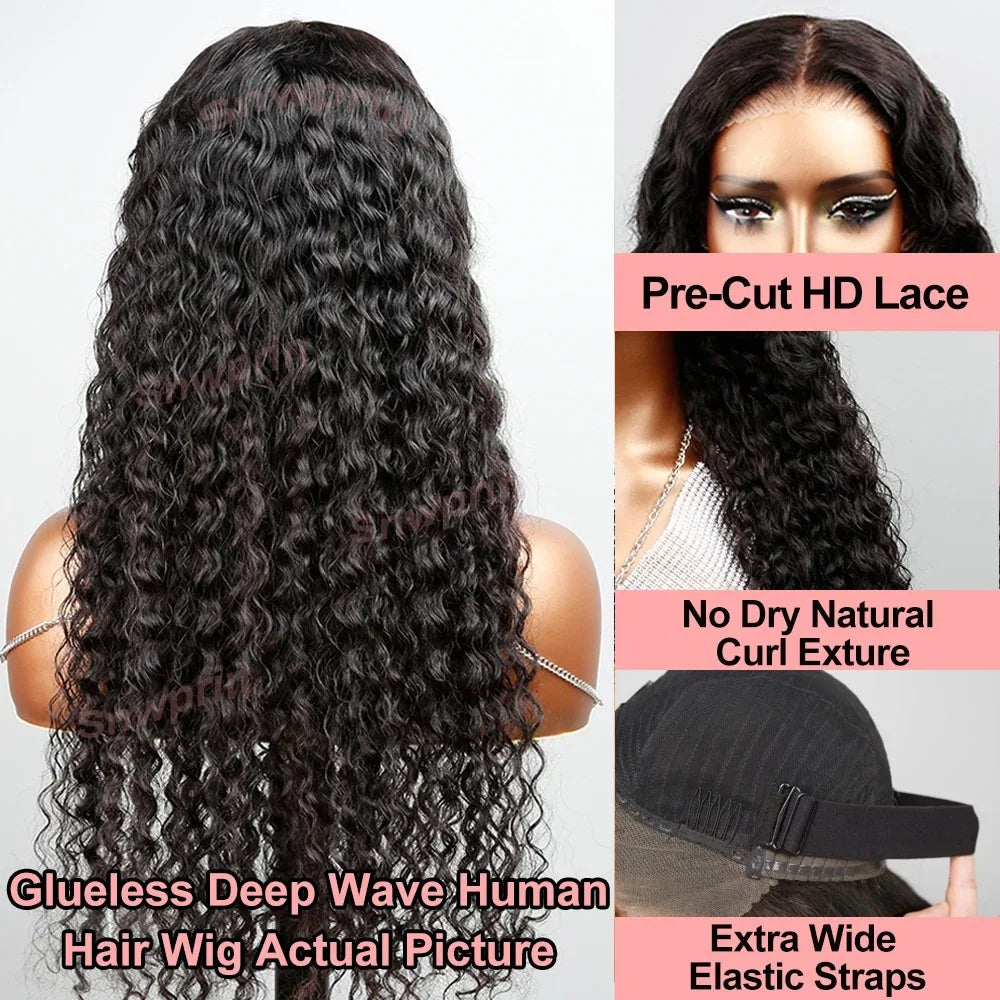 40” Deep Wave Glueless Wig – 13x4/13x6 HD Lace, Curly Human Hair