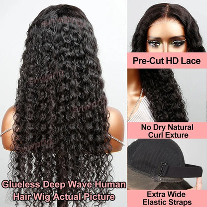 40” Deep Wave Glueless Wig – 13x4/13x6 HD Lace, Curly Human Hair
