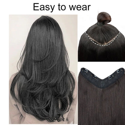 WIGSIN 22” V-Shaped Clip-In Wig – Long Straight Synthetic Black & Blonde Hair