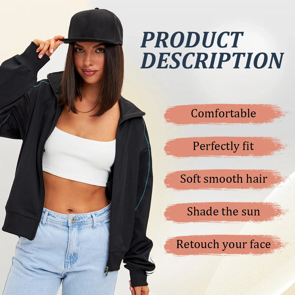 Baseball Cap Wig – 10” Short Straight Synthetic Hair, Heat Resistant