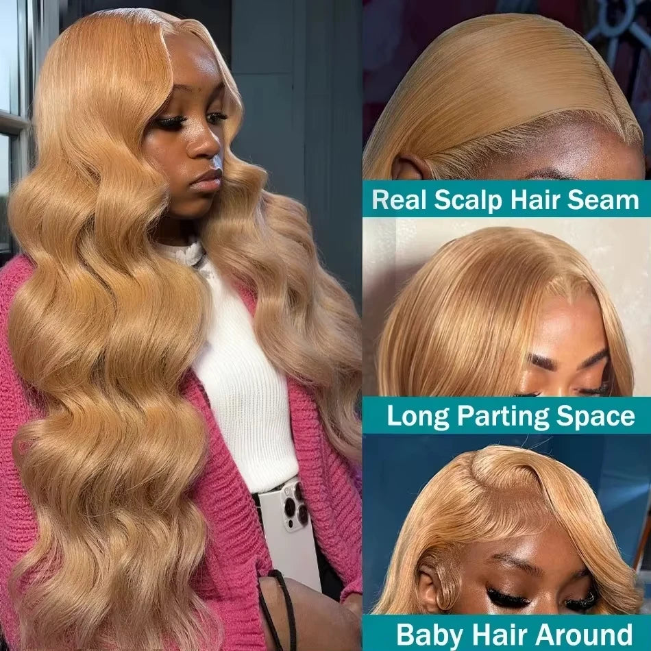 Honey Blonde 13x6 Lace Wig – 210% Body Wave Brazilian Hair