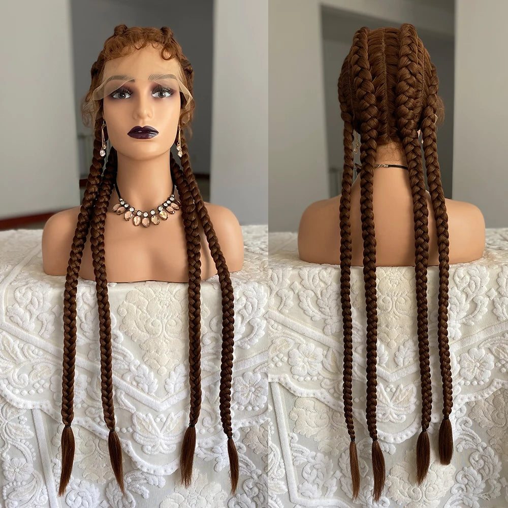 32” Synthetic 4-Twist Cornrow Braided Wig – Lace Front with Baby Hair