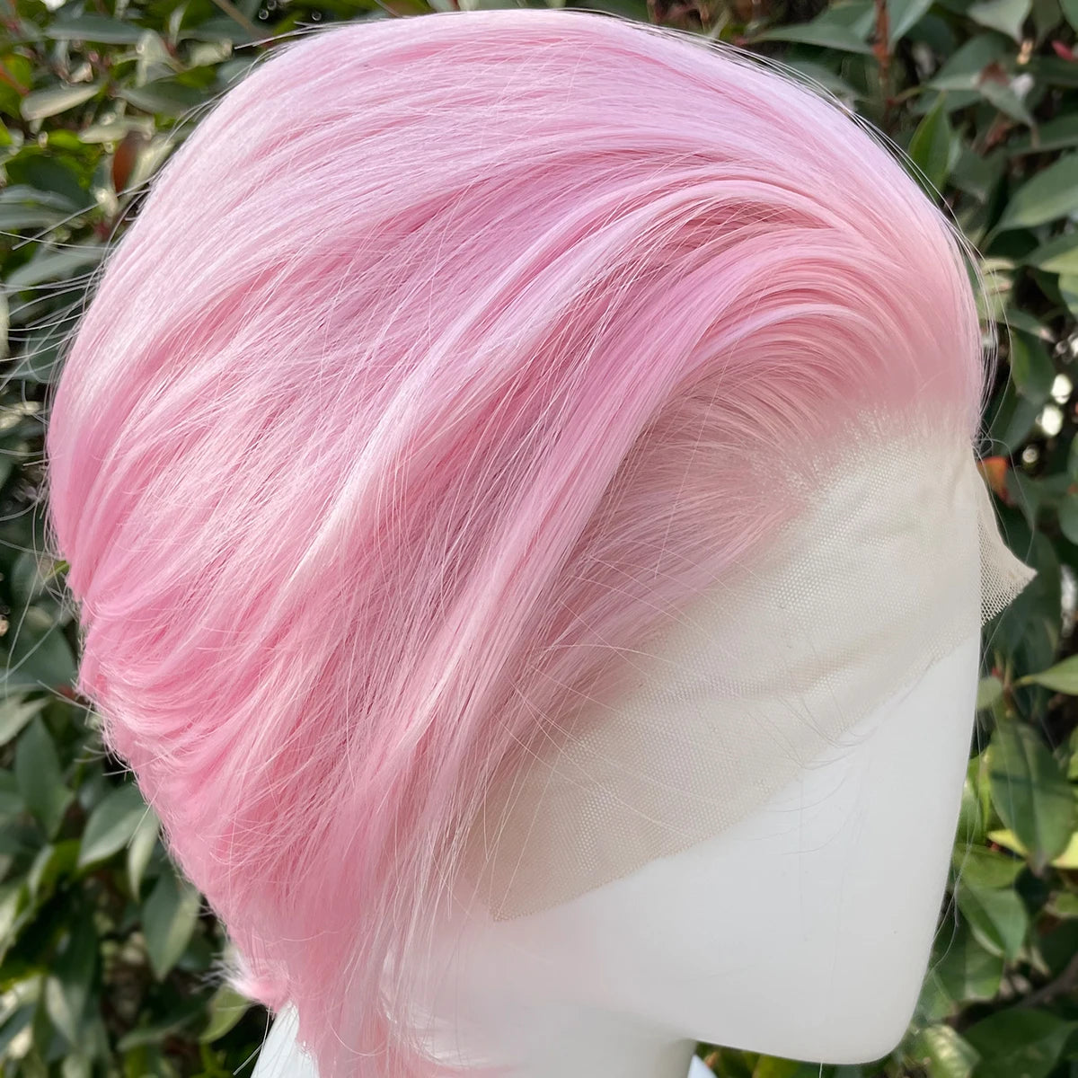 Light Pink Short Bob Wig – 13x4 Lace, Glueless Heat-Resistant Hair