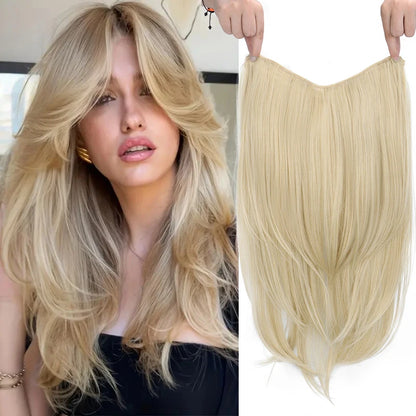WIGSIN 22” V-Shaped Clip-In Wig – Long Straight Synthetic Black & Blonde Hair