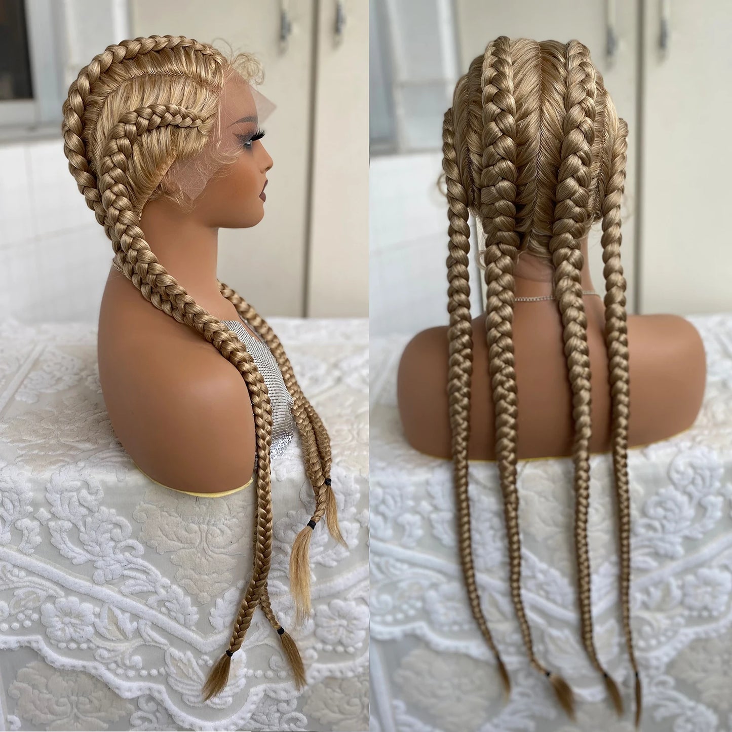 32” Synthetic 4-Twist Cornrow Braided Wig – Lace Front with Baby Hair