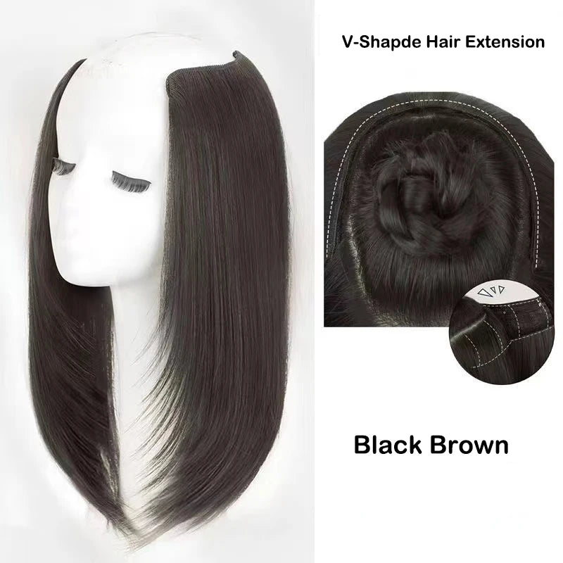 18” V-Shaped Layered Clip-In Wig – Long Straight Synthetic Hair