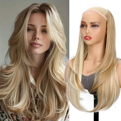 WIGSIN 22” V-Shaped Clip-In Wig – Long Straight Synthetic Black & Blonde Hair