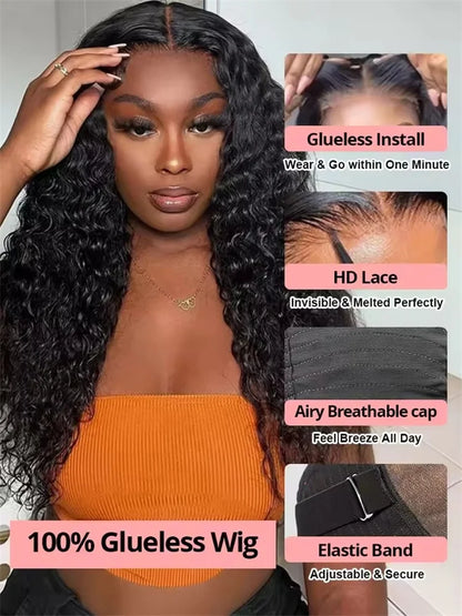 40” Deep Wave Glueless Wig – 13x4/13x6 HD Lace, Curly Human Hair