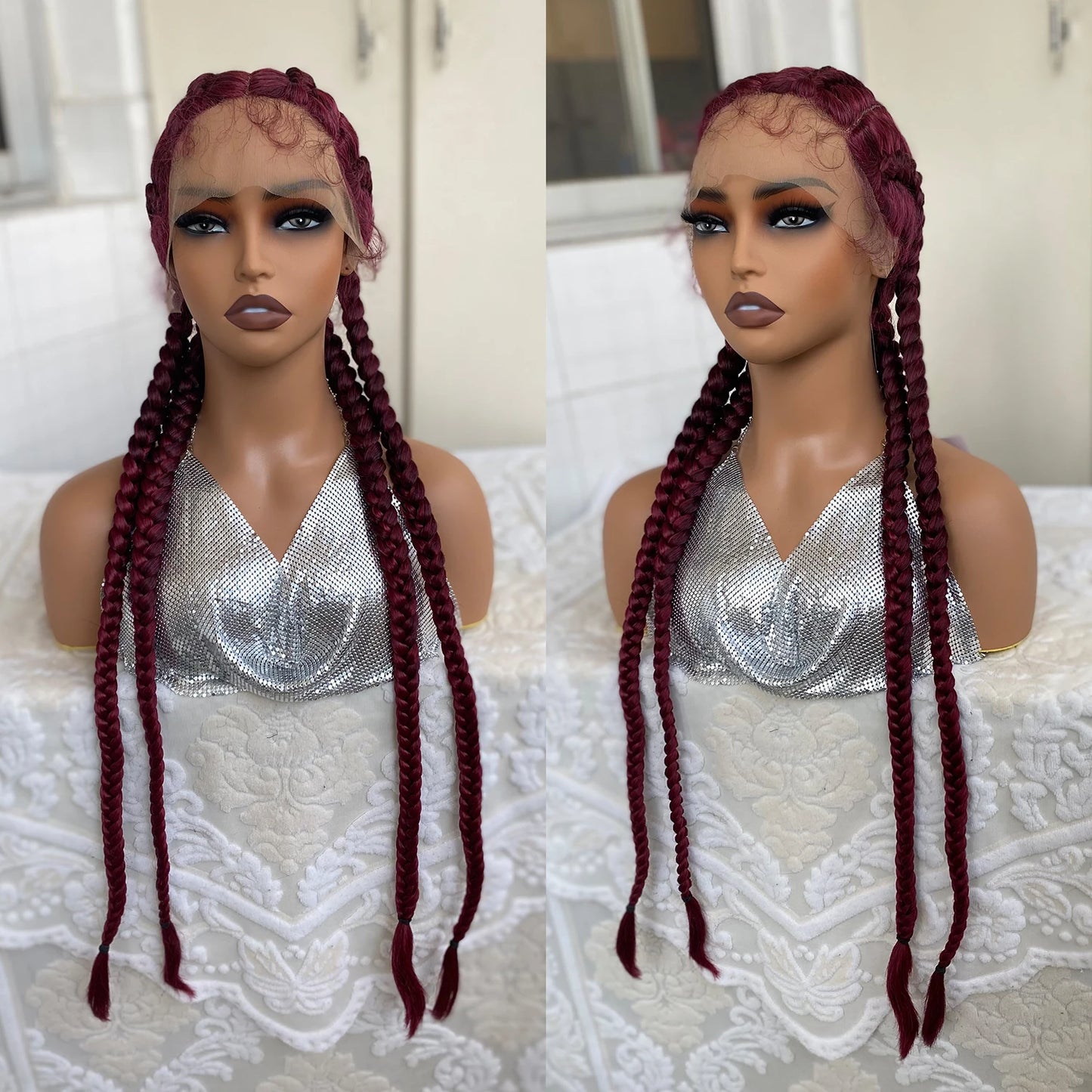 32” Synthetic 4-Twist Cornrow Braided Wig – Lace Front with Baby Hair